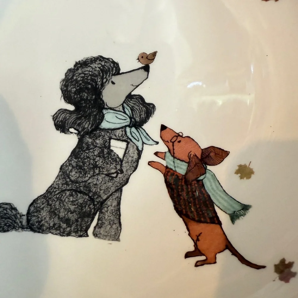 Dogs Dogs Dogs Pier 1 Imports Ironstone Ceramic Bowl Poodle Winer Dog Bull dog